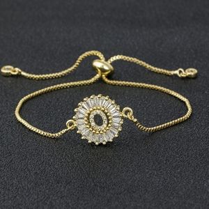 Initial O micro pave cubic zircon 18k gold plated letter charm bracelet